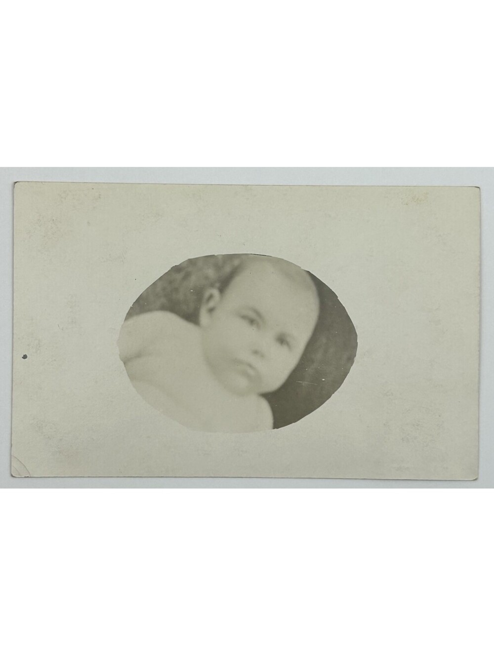 Vintage Black & White Baby Photo Oval Cutout Unposted Postcard RPPC         E-12